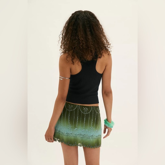 Free People Olive Green Embroidered Mini Wrap Skirt - Picture 3 of 6